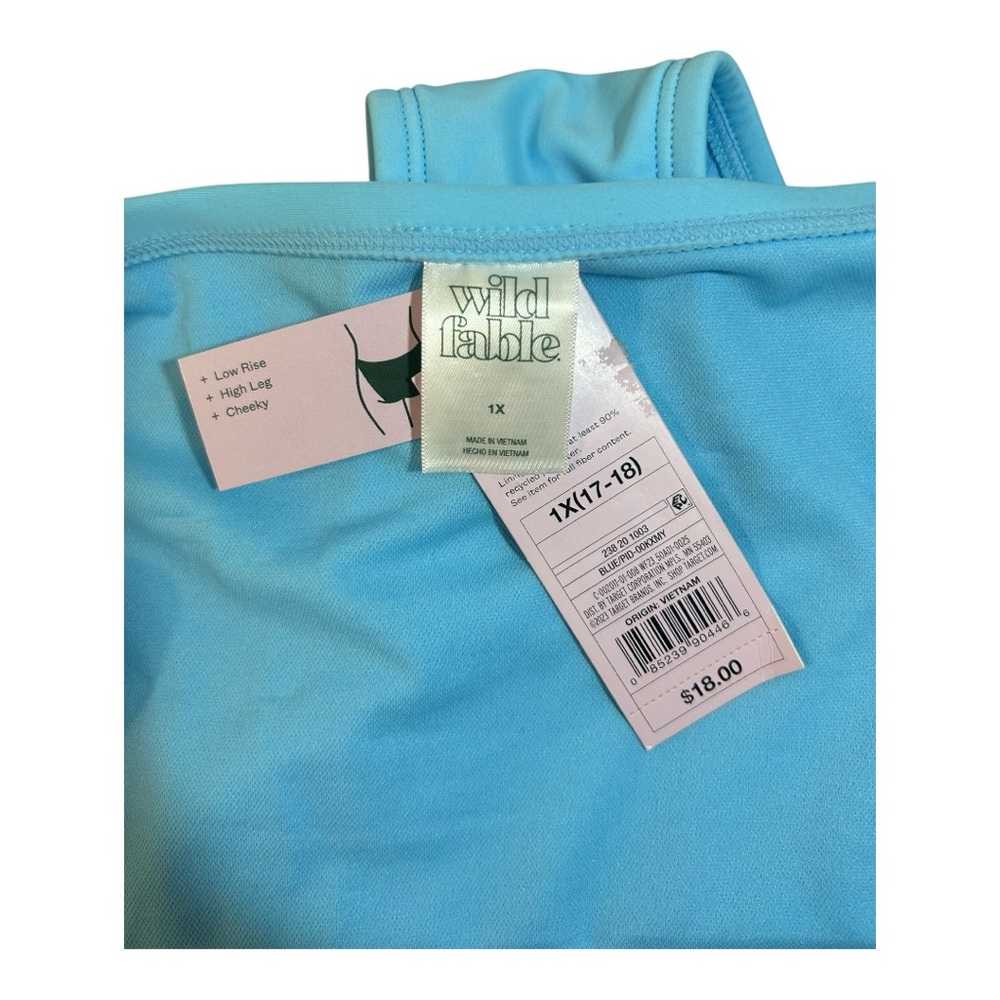 Size 1X 17-18 Wild Fable Bright Blue Bikini Bottom Low Rise High Leg New w Tags - Picture 5 of 6